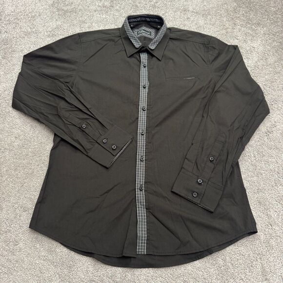 7 Diamonds Button Down Shirt Men Medium Black Long Sleeve Plaid Flip Cuff Casual - Picture 1 of 16